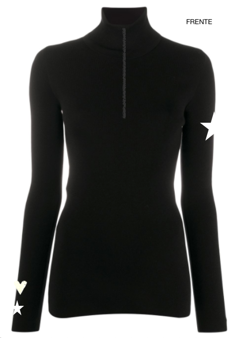 Pre Order - Ref. Gisele 9 - Blusa térmica Giseleziper Preta com Azul Metalic