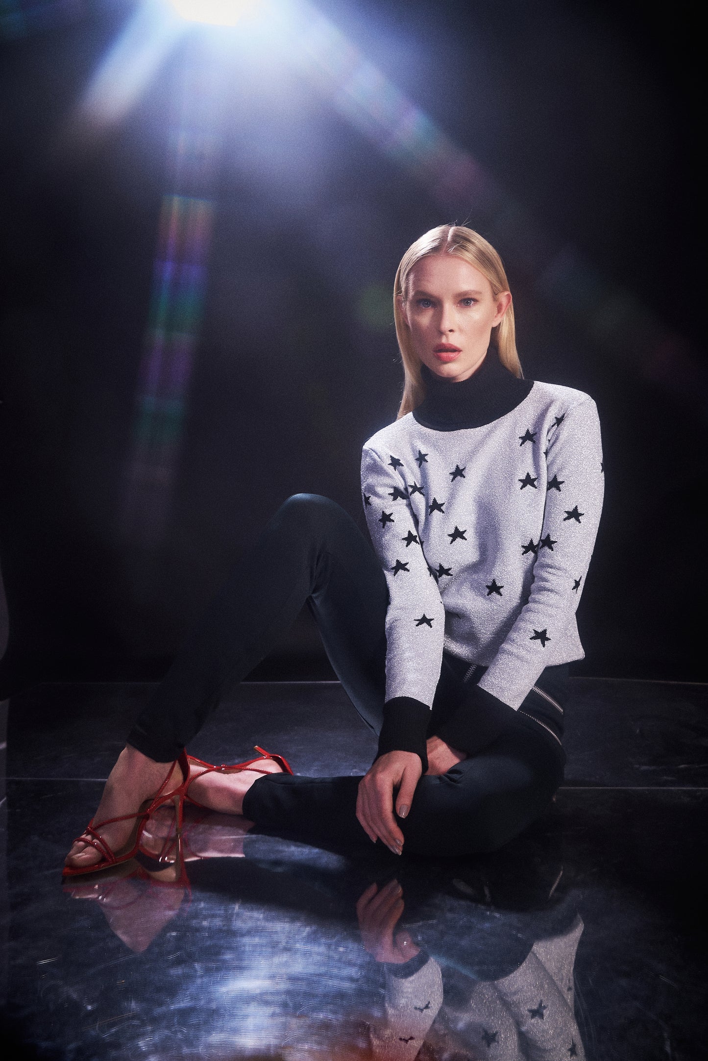 Tricot Mini Stars double face lurex Grafite