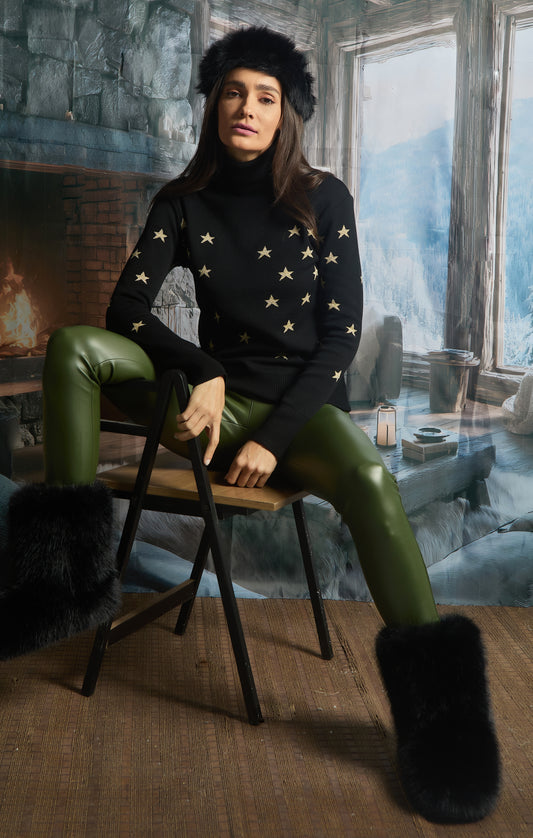 Tricot Mini Stars double face lurex Gold
