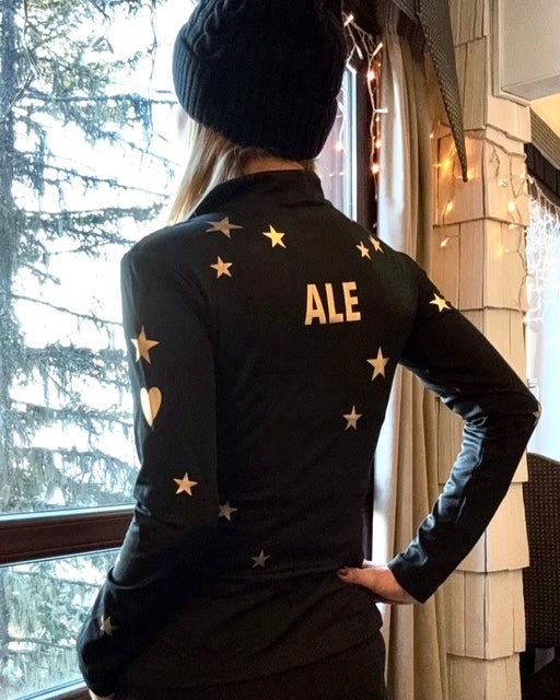 Pre Order - Ref. Stella 5 - Blusa térmica ziper Mini Stars Preta com Ouro