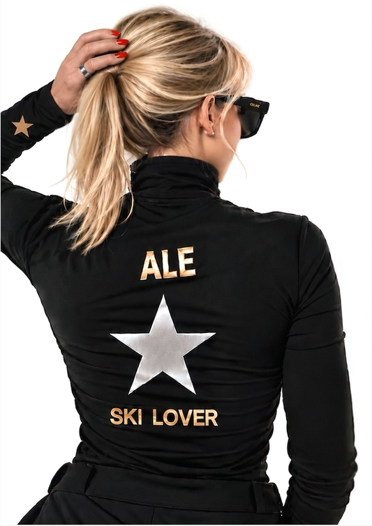Pre Order - Ref. Ale 4 - Blusa térmica zíper Star Preta com Ouro e Prata