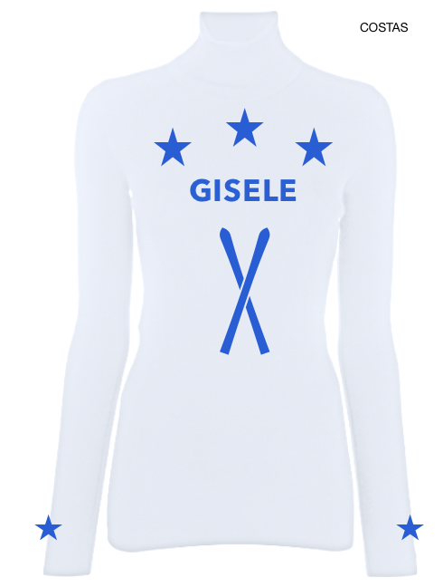 Pre Order - Ref. Gisele 10 - Blusa térmica Gisele ziper Branca e Azul Metalic
