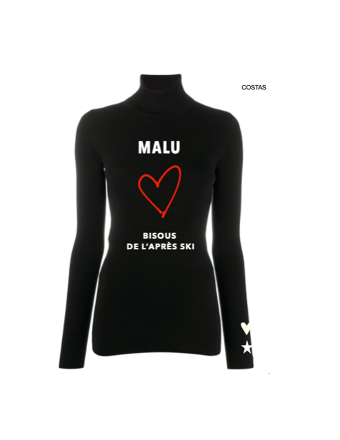 Pre Order - Ref. Malu 11  Blusa térmica ziper Bisous De L'Après Ski Preta com Branco e Vermelho Metalic Infantil