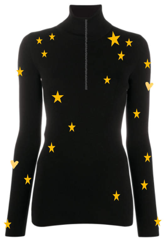 Pre Order - Ref. Stella 5 - Blusa térmica ziper Mini Stars Preta com Ouro