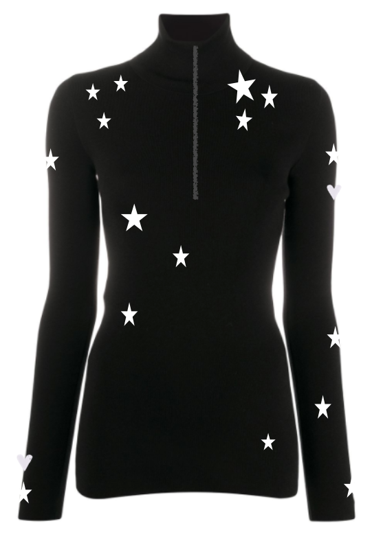 Pre Order - Ref. Stella 5 - Blusa térmica ziper Mini Stars Preta com Ouro