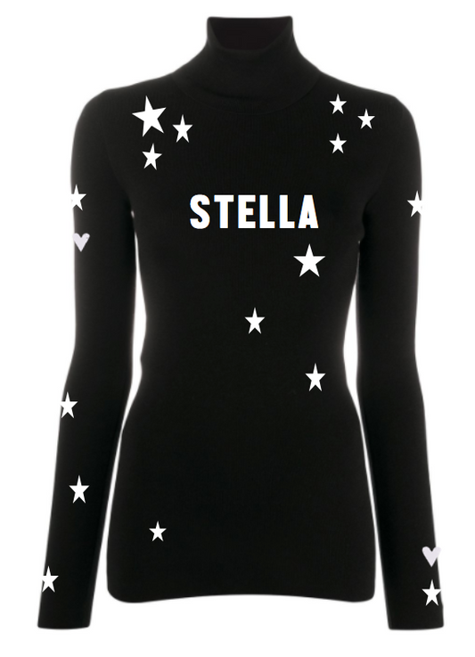 Pre Order - Ref. Stella 6 - Blusa térmica ziper Mini Stars Preta com Branco