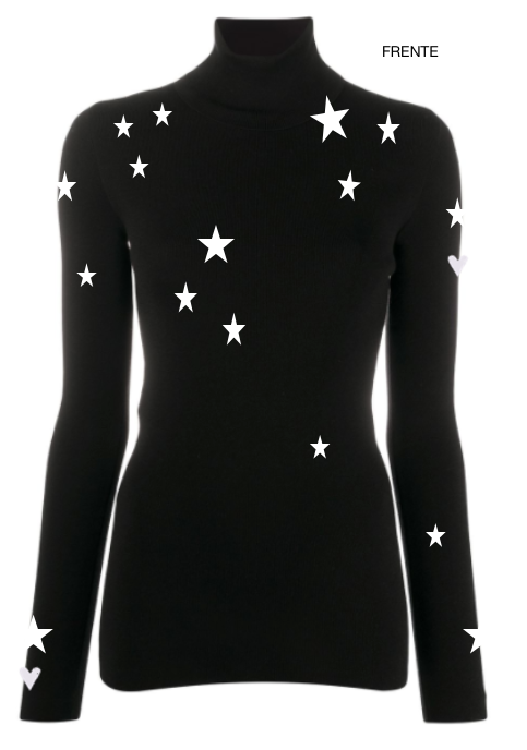 Pre Order - Ref. Stella 6 - Blusa térmica básica Mini Stars Preta com Branco - Infantil