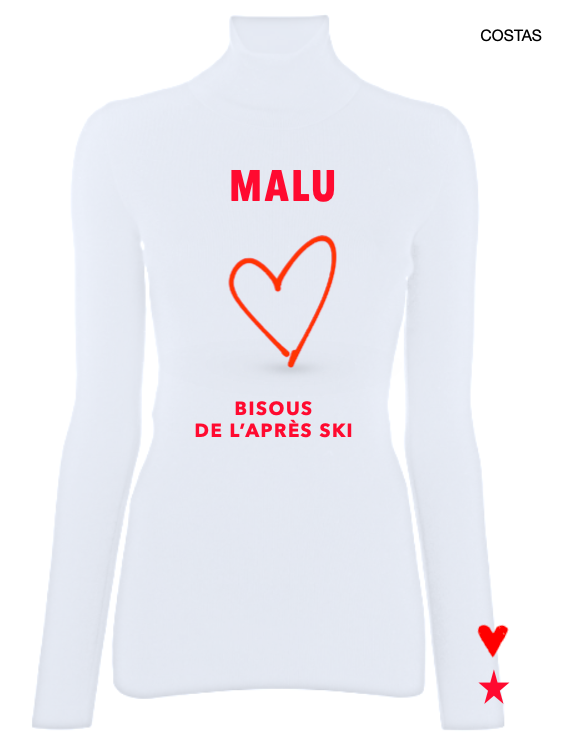Pre Order - Ref. Malu 11  Blusa térmica ziper Bisous De L'Après Ski Branco com Vermelho Metalic
