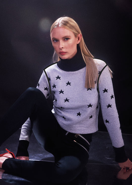 Tricot Mini Stars double face lurex Silver