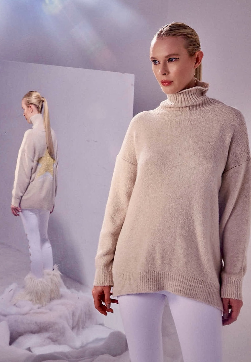 Tricot Shine Stars Areia Gold