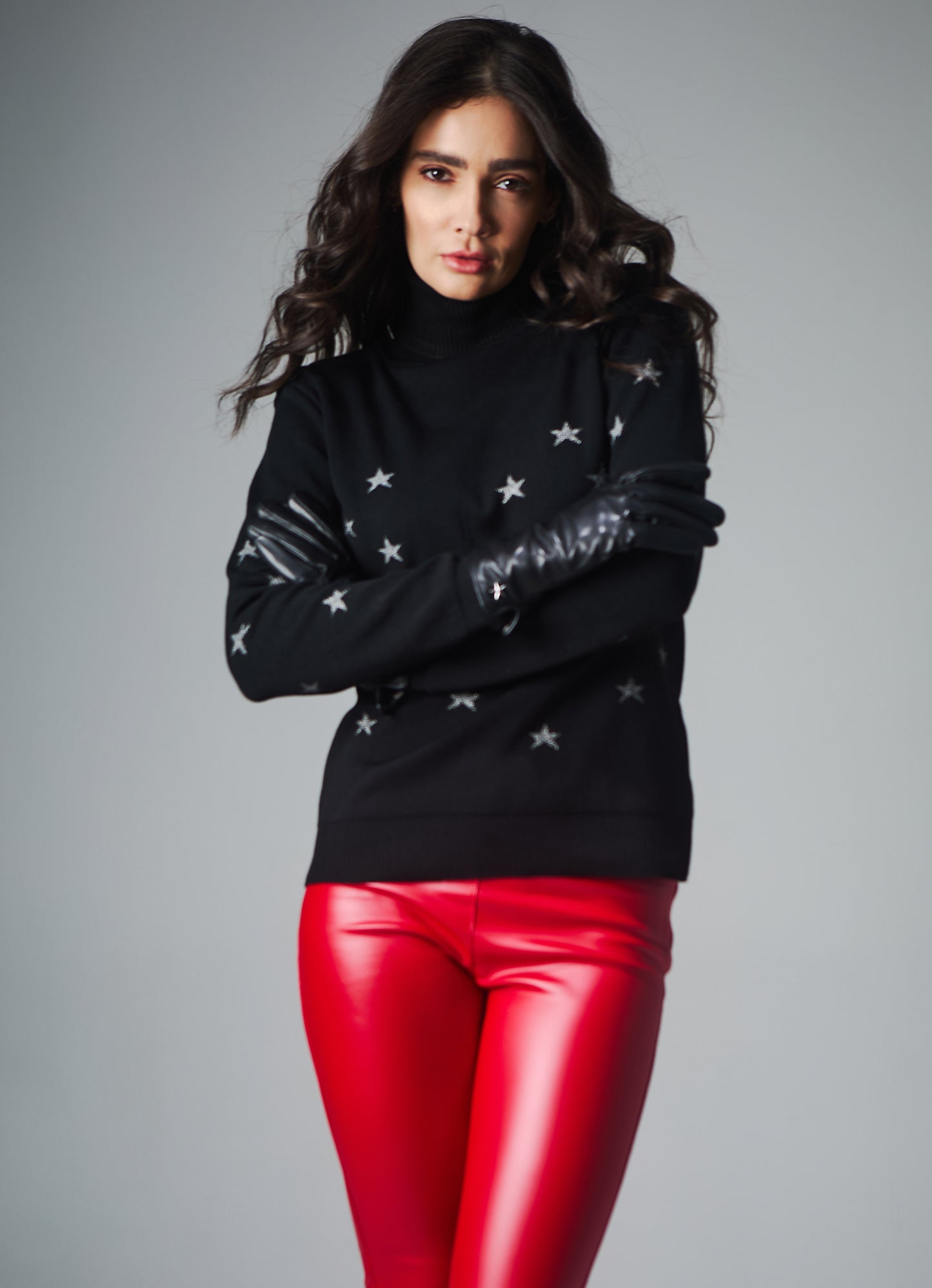 Tricot Mini Stars double face lurex Grafite