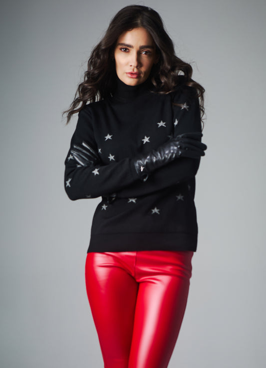 Tricot Mini Stars double face lurex Grafite