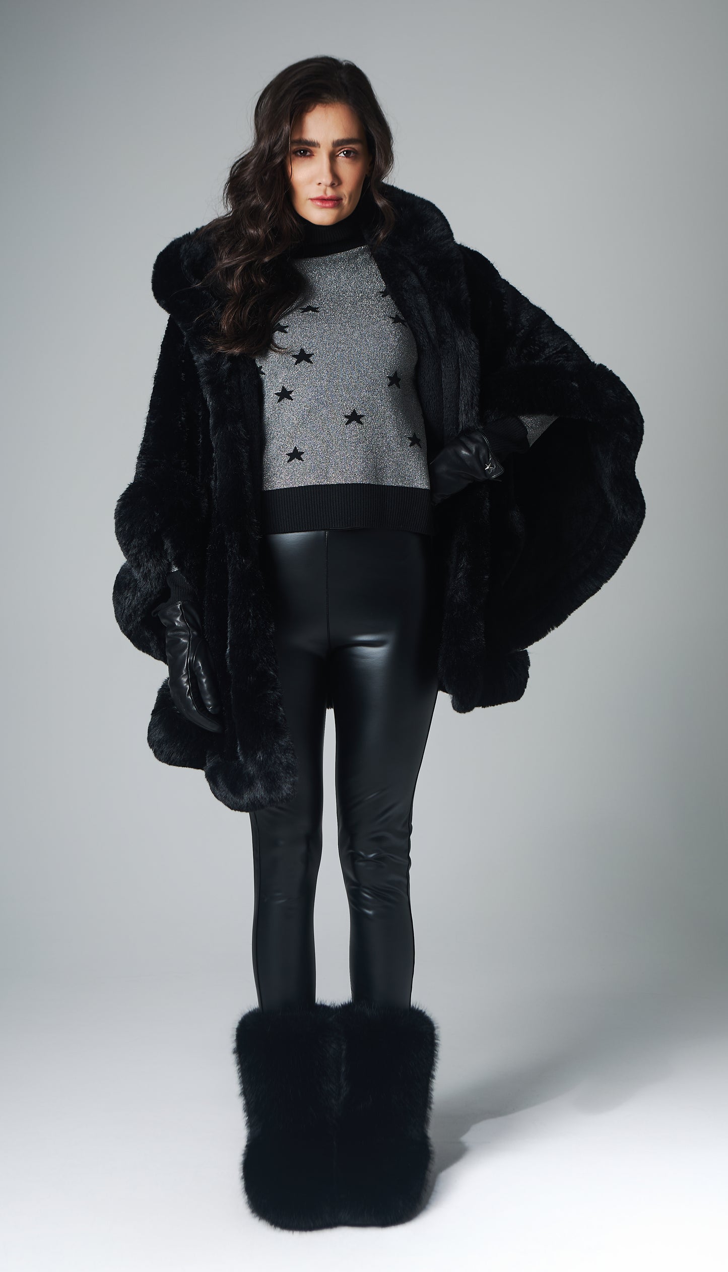 Tricot Mini Stars double face lurex Grafite