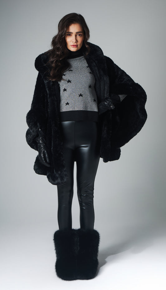 Tricot Mini Stars double face lurex Grafite