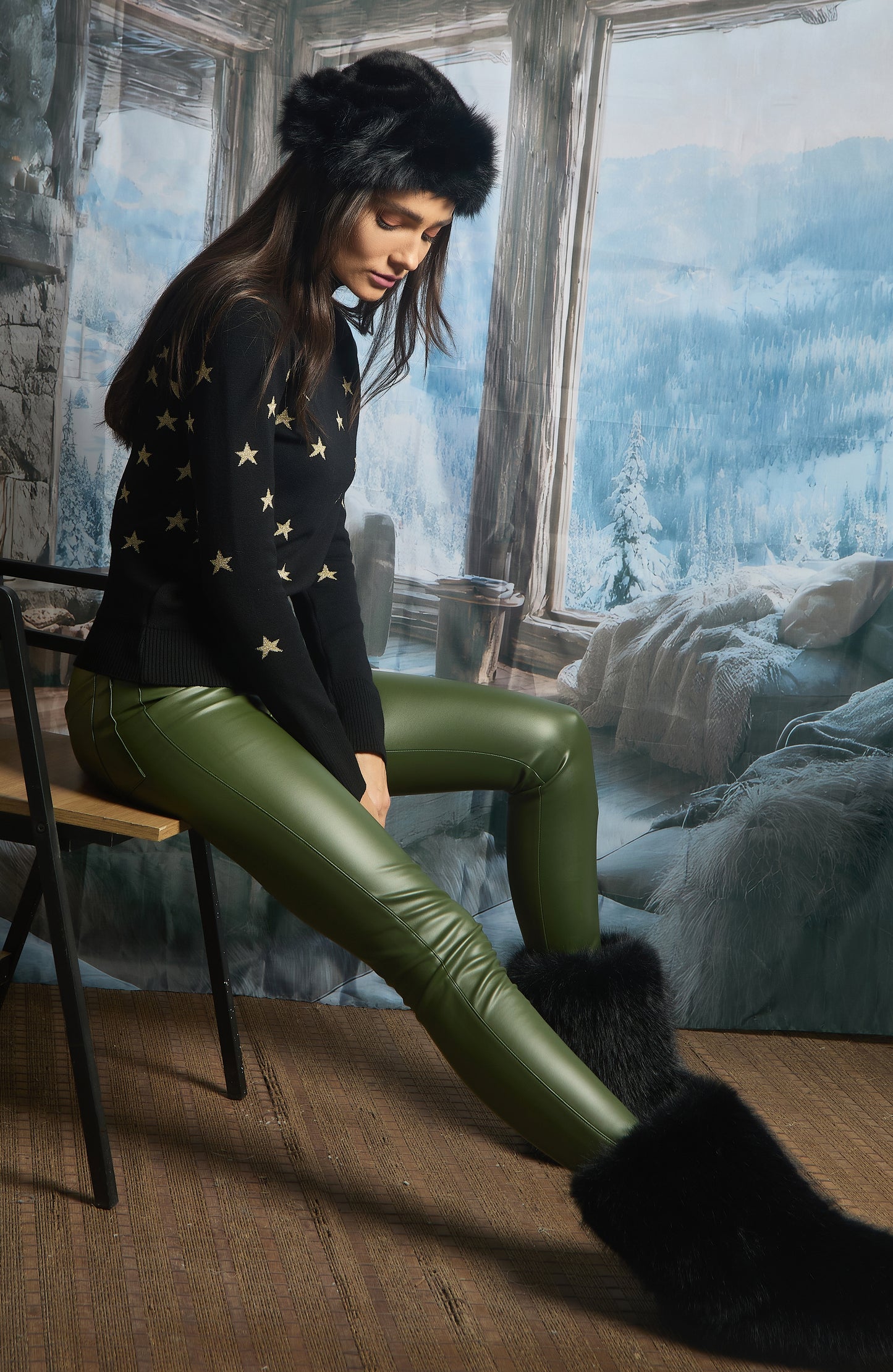 Calça couro Vail Verde Militar