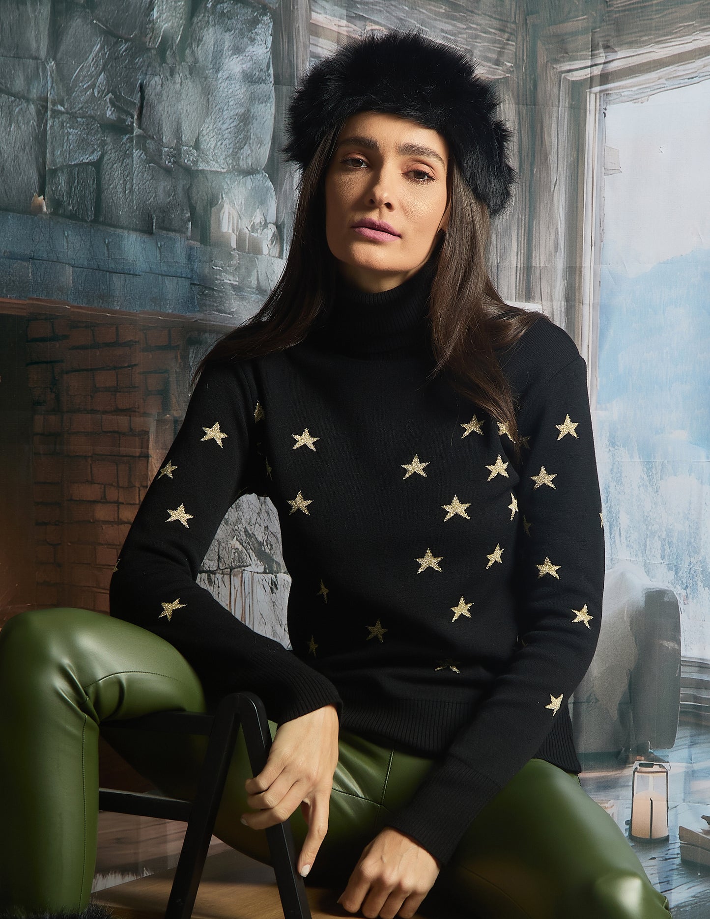 Tricot Mini Stars double face lurex Gold